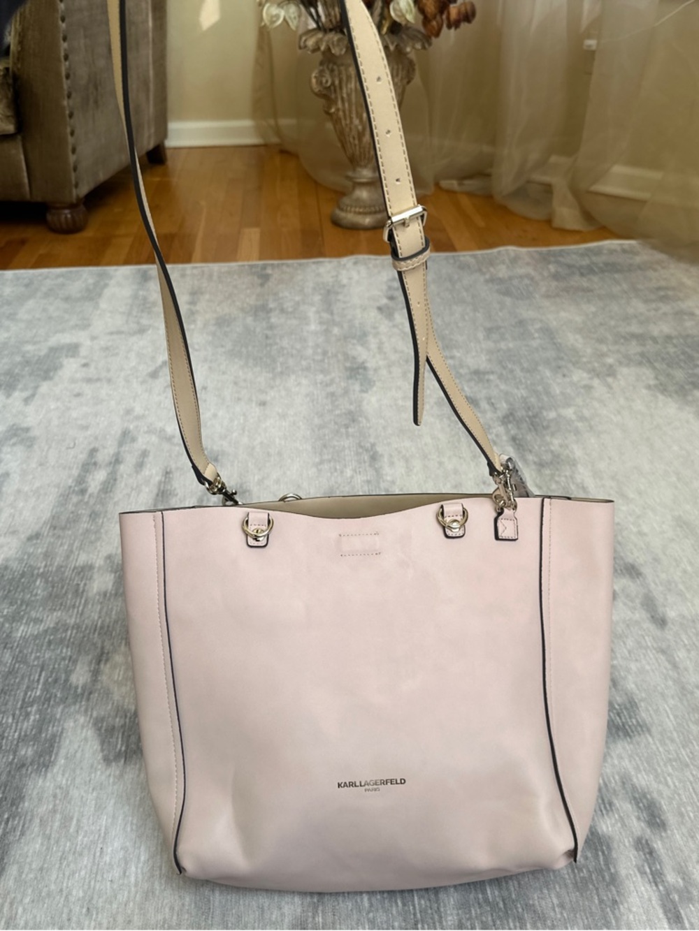 NWT Karl Lagerfeld Pale Pink Leather Tote with Adjustable Strap